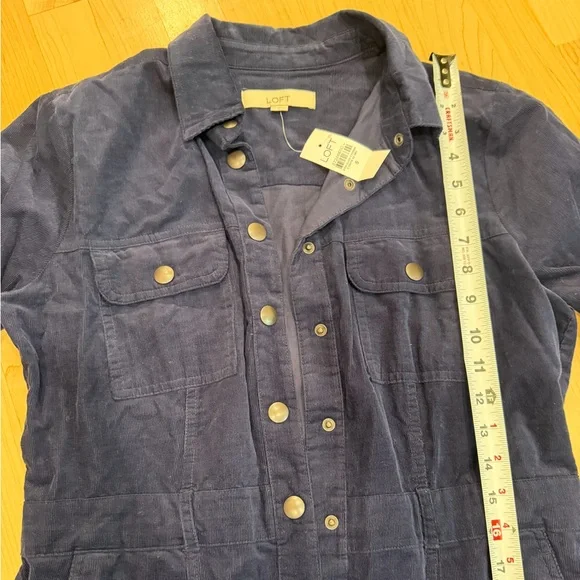 LOFT Dark Navy Corduroy Button-Front Dress - Picture 2 of 4